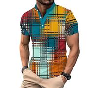Camisa de Golf para Hombre con Bloques de Color Estampado a Cuadros Manga Corta y Cuello Alto Camisas Casuales de Trabajo