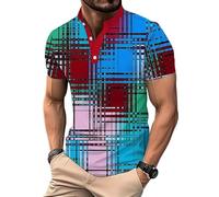 Camisa de Golf para Hombre con Bloques de Color Estampado a Cuadros Manga Corta y Cuello Alto Camisas Casuales de Trabajo
