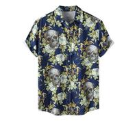 Camisa de Halloween para hombre, camisa informal de moda con estampado de calaveras, camisas con botones, camisa de manga corta, verano, multicolor, informal, camisa de playa, delgada, cómoda