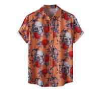 Camisa de Halloween para hombre, camisa informal de moda con estampado de calaveras, camisas con botones, camisa de manga corta, verano, multicolor, informal, camisa de playa, delgada, cómoda