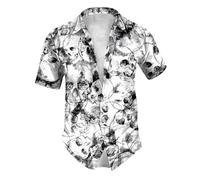 Camisa de Halloween para hombre con estampado de calavera, camisa de ocio con botones hacia abajo, camisa de verano ajustada, divertida camisa de playa de manga corta suave, ligera y transpirable