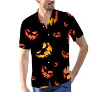 Camisa de Halloween para hombre, con estampado de murciélago, calabaza, botones, casual, manga corta, temática hawaiana, hot pink, L