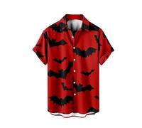 Camisa de Halloween para hombre, con estampado de murciélago horrible, manga corta, con botones, camisetas hawaianas tropicales para playa, festivales, disfraces para adultos, rosso, 3XL