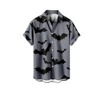 Camisa de Halloween para hombre, con estampado de murciélago horrible, manga corta, con botones, camisetas hawaianas tropicales para playa, festivales, disfraces para adultos, gris, 5XL