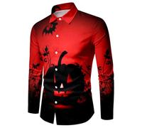 Camisa de Halloween para hombre de manga larga, divertida camisa de manga larga para hombre, solapas espeluznantes, camisas con estampado de calabaza, camisa informal holgada, cómoda, camisa hawaiana