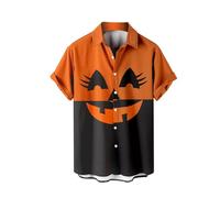 Camisa de Halloween para hombre, divertida cara de calabaza, camisa hawaiana, día de muertos, vacaciones, playa, disfraces horribles para festivales, azul oscuro, L