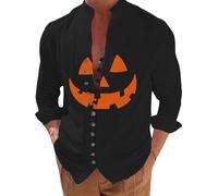 Camisa de Halloween para hombre, divertida impresión de cara de calabaza, cuello de banda, verano, vacaciones, playa, casual, fiesta, festival, disfraces para adultos, blanco, 4XL