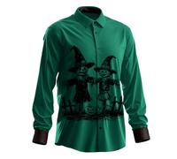 Camisa de Halloween para hombre, fea, cómoda, con estampado de murciélago, para vacaciones, con solapa floral, manga larga, para playa, ropa de calle, verde, 3XL