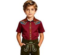 Camisa de Halloween vaquero infantil 3D Western Print Bebe Garcon camiseta de manga corta para disfraz de miedo Fete Camisa, Ladrillo rojo, 7-8 Años