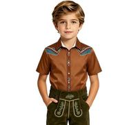 Camisa de Halloween vaquero infantil 3D Western Print Bebe Garcon camiseta de manga corta para disfraz de miedo Fete Camisa, marrón, 5-6 Años