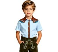 Camisa de Halloween vaquero infantil 3D Western Print Bebe Garcon camiseta de manga corta para disfraz de miedo Fete Camisa, azul claro, 5-6 Años
