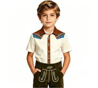 Camisa de Halloween vaquero infantil 3D Western Print Bebe Garcon camiseta de manga corta para disfraz de miedo Fete Camisa, beige, 7-8 Años