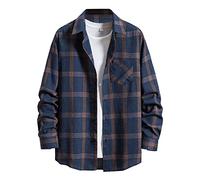 Camisa de hombre 2026 Camisa informal a cuadros para hombre, manga larga, delgada, camisa de un solo pecho con cuello vuelto, camisa de lino de manga corta camisa negra de manga larga, marine, L