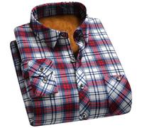 Camisa de hombre a cuadros, camisa de manga larga con forro polar, camisa térmica de invierno, camisa de manga larga cálida, camisa de botones de ocio, camisa de hombre con bolsillo en el pecho, 06