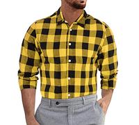 Camisa de hombre a cuadros de negocios hombres moda delgada rayas delgadas ligeras transpirables manga larga botones a cuadros camisa formal percha camisa hombre camisas, amarillo, M