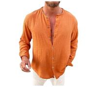 Camisa de hombre Algodón Lino Camisa de manga larga casual de moda con tela de doble capa Superficie texturizada para hombre elegante, rojo, XL