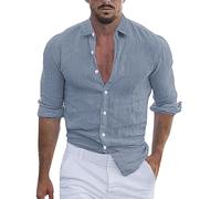 Camisa de hombre Algodón Lino Manga Larga Color Sólido Camiseta Solapa Transpirable Regular Fit Delgado Deportivo Casual Hawaiana Top Verano Clásico Streetwear Shirts para actividades al aire libre