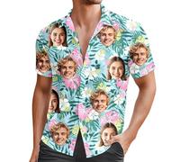 Camisa de hombre casual a la moda clásica retro estilo hawaiano verano Slim Fit trabajo ligera transparente elegante vintage Tops color arco iris de playa streetwear para el tiempo libre, rosa claro