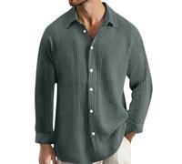 Camisa de hombre casual de corte ancho plisado manga larga para uso diario, ropa superior de algodón con textura de talla grande, verde, XXXXXL