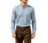 Camisa de hombre con diseño monocolor para el día a día, tejido ligero y resistente, manga larga, cuello alto, ropa informal a juego, azul claro, XL