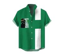 Camisa de Hombre con Estampado Retro Pop Art de los 80, Estampado geométrico Llamativo en Rojo Azul y Negro con Rayos y Corazones Camisa Informal de Manga Corta con Botones para Fiesta