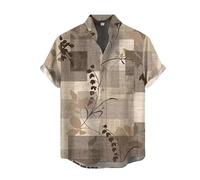 Camisa de Hombre con Estampado Retro Pop Art de los 80, Estampado geométrico Llamativo en Rojo Azul y Negro con Rayos y Corazones Camisa Informal de Manga Corta con Botones para Fiesta