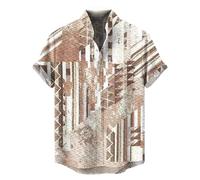 Camisa de Hombre con Estampado Retro Pop Art de los 80, Estampado geométrico Llamativo en Rojo Azul y Negro con Rayos y Corazones Camisa Informal de Manga Corta con Botones para Fiesta