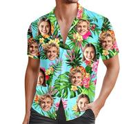 Camisa de hombre con foto facial tropical hippie divertida camisa de manga corta para vacaciones en la playa de verano ropa casual para hombre transpirable cómoda, verde menta, XXL