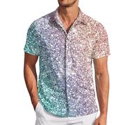 Camisa de hombre con lentejuelas para hombre manga larga Camisa de ocio de corte ajustado Carnaval Fiesta Camisa hombres Casual Regular Fit Camisa Hombre Manga Larga Sobrecamisa Hombre Retro, 001 Rosa
