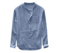 Camisa de hombre de algodón y lino de ajuste normal clásico chino Kung Fu Tai Chi Wushu de manga larga Trajes Transpirable Cómodo Hawaiana Top Cuello Alto para El Tiempo Libre, turquesa, XL