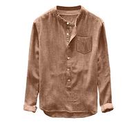 Camisa de hombre de algodón y lino de ajuste normal clásico chino Kung Fu Tai Chi Wushu de manga larga Trajes Transpirable Cómodo Hawaiana Top Cuello Alto para El Tiempo Libre, verde caqui, M