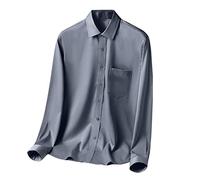 Camisa de hombre de color liso de manga larga casual de negocios sin planchado trabajo elegante simple cuello en V camiseta regular fit verano clásico Streetwear Shirts cómoda oficina top, gris, 4XL