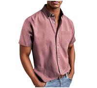 Camisa de Hombre de Manga Corta Camisa Casual para Hombre con Bolsillos de Gran Tamaño Camisa de Botón de Verano de Manga Corta Camisa Regular de Verano para Hombre, Rosa., 5XL