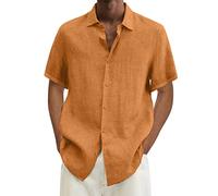Camisa de hombre de manga corta camisas Slim Fit de algodón lino camisetas verano elegante casual camisa manga corta hombre Slim Fit puro algodón delicado sobre la piel, Cachi-2., XXL