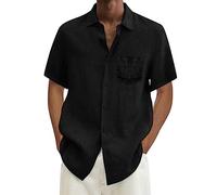 Camisa de hombre de manga corta camisas Slim Fit de algodón lino camisetas verano elegante casual camisa manga corta hombre Slim Fit puro algodón delicado sobre la piel, Negro-3, XXL