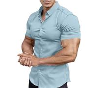 Camisa de hombre de manga corta con botones Camisetas Hombre Musculación Camisas de verano Unidas Camisas Deportivas Gimnasio Entrenamiento de playa Suave Transpirable Corte Regular Camiseta Casual