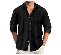 Camisa de hombre de manga larga, camisa de cuello Mao para hombre, informal, cómodo, holgado, para todos los días, blusa elegante, corte regular, estilo temperamento Streetwear para otoño