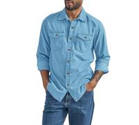 Camisa de hombre de manga larga, camisa de manga larga de denim para hombre, camisa de vaquero para hombre, camisa de trabajo, corte regular, vintage, para primavera y verano, camisa casual para