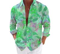 Camisa de Hombre de Manga Larga Camisa Hawaiana para Hombre Camisa de Estilo Tropical con Tortugas Estilo Casual de Verano Camisa Botón-Abajo Estampada Camisa Casual de Verano para Hombre, verde, L