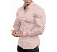 Camisa de hombre de manga larga elástica para hombre, ajuste muscular, atlética, ajustada, manga larga, elástica, informal, con botones, PK2, L