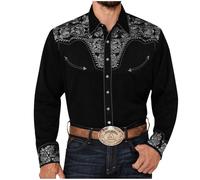 Camisa de hombre de manga larga estilo occidental, camisa de hombre de gran tamaño, slim fit estampado de flores de alta saturación de contraste estilo vaquero retro para fiesta temática Western