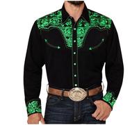 Camisa de hombre de manga larga estilo occidental, camisa de hombre de gran tamaño, slim fit estampado de flores de alta saturación de contraste estilo vaquero retro para fiesta temática Western