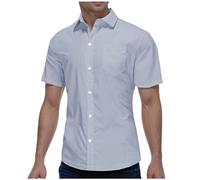 Camisa de hombre de negocios casual de manga corta estilo británico elástico antiarrugas Slim Fit simple verano delgado transpirable cómodo camisetas de trabajo ligero clásico traje, gris, L