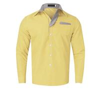 Camisa de Hombre Elegante Elástica Tallas Grandes Gemelos Slim Fit Vintage con Botones Camisas Casual Camiseta Manga Larga Coreana Blusa Camiseta de Algodón para Actividades al Aire Libre, amarillo