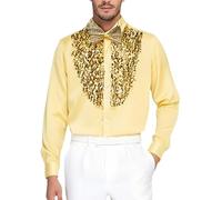 Camisa de hombre escenario camisa manga larga lentejuelas espectáculo danza camiseta brillante rendimiento audaz camisa moda urbana festivo clubwear chaqueta de cóctel disfraz de carnaval, amarillo, M