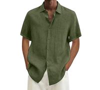 Camisa de hombre manga corta camisas hombre Slim Fit de algodón lino camisetas verano hombres elegante casual camisa negra manga corta hombre terciopelo simple y monocromático, 4-army Verde, XXXL