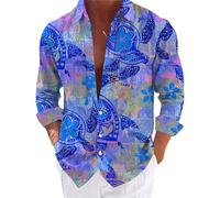 Camisa de Hombre Manga Larga Camisa Hawaiana para Hombre Camisa de Estilo Tropical con Tortugas Estilo Casual de Verano Camisa Botón-Abajo Estampada Camisa de Verano para Hombre, azul, L