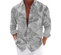 Camisa de Hombre Manga Larga Camisa Hawaiana para Hombre Camisa de Estilo Tropical con Tortugas Estilo Casual de Verano Camisa Botón-Abajo Estampada, gris, XL