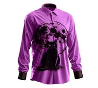Camisa de hombre manga larga recta 3D estampada gato negro y luna llena para disfraz de Halloween para hombre, camisa, talla grande, fina, sin planchar de noche, fiesta, Cosplay casual, #01-morado, L