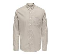 Camisa de Hombre ONLY&SONS Ajustada Manga Larga Estilo Oxford Elegante cómoda Camisa Masculina, Color:Beige, Talla:XL